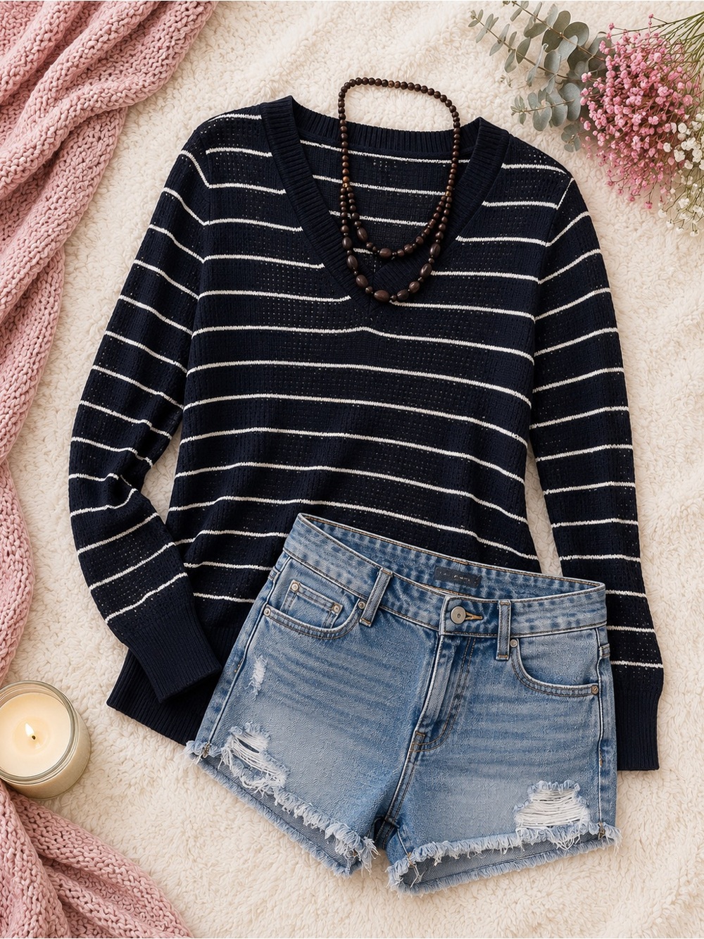 Women’s Striped V-Neck Sweater